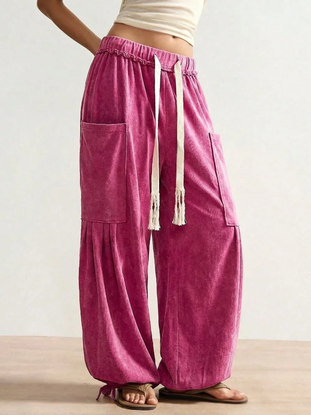 Casual Boho Hot Pink Women's Loose Knit Pants - Picture 5 of 6